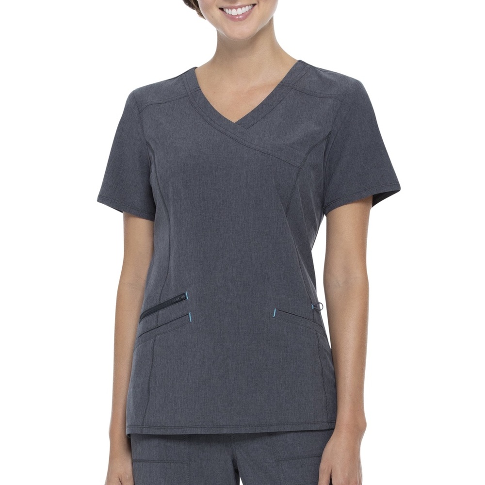 Scrubstar Women's Fashion Performance Mock Wrap Heather Midnight Scrub Top M